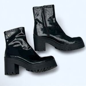 Glossy Black Heeled Platform Boots